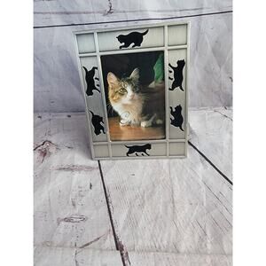Cat Picture Frame Pewter Carr Black Velour Cutout Edge 3.5” x 5” Photo Vintage